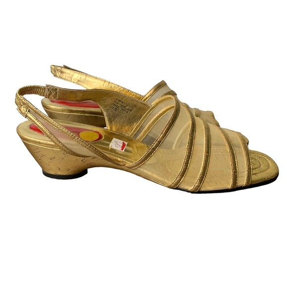 J. Renee Sandal Womens 11  Neena Gold Mesh Kitten Heel Elastic Strap‎ - Picture 1 of 9
